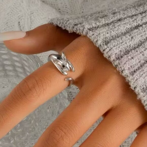 Cute Mouse Open Adjustable Silver Toned Ring - Picture 1 of 3